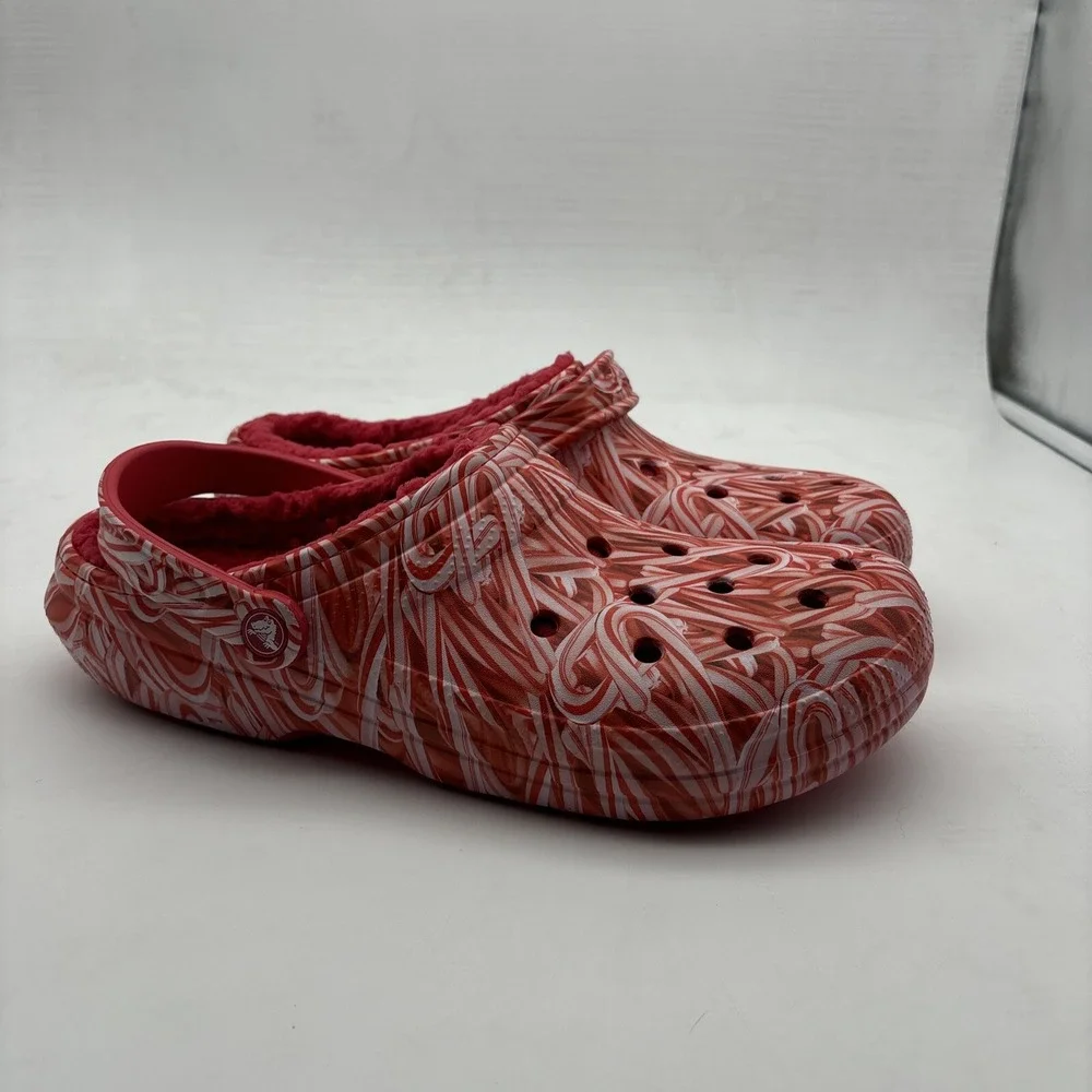 Crocs Classic Lined Candy Cane Clogs Men's Size 12 Red White Christmas Slip On